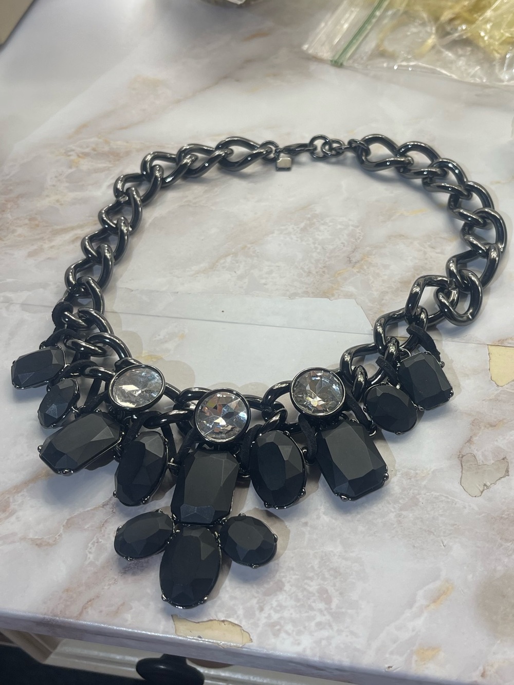 Banana Republic-Black Statement Crystal Bib Necklace